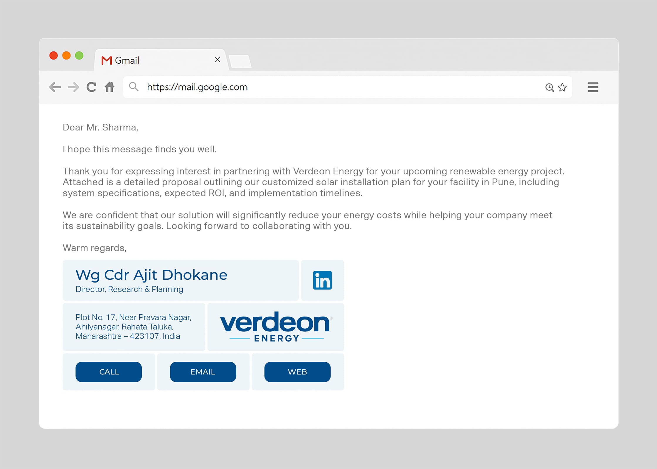 Email Signature Design | Verdeon Energy | Pune, India